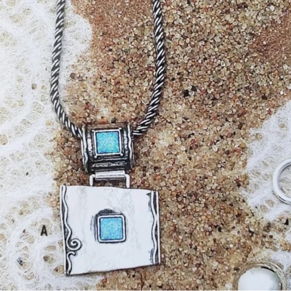 Rare Vintage Silpada Sterling Silver Faux Blue Opal Pendant Necklace N0951 - Picture 5 of 11